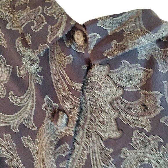 1980s Gray Silk Blouse Jones NY Petite Top Paisley Cover Button Collared Women 6 - Picture 3 of 10